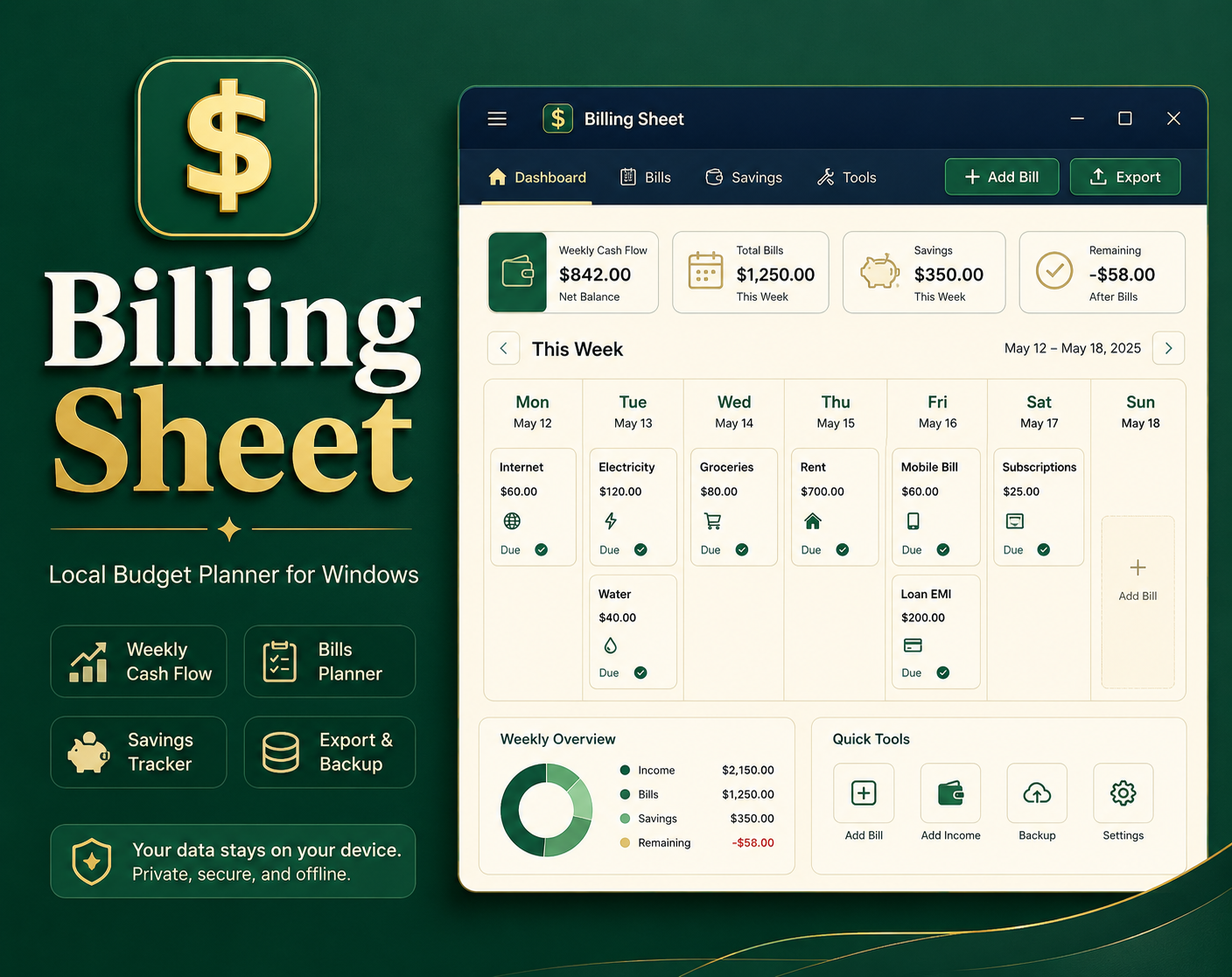 Billing Sheet main screen
